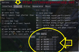 Logging location in ArcDPS options